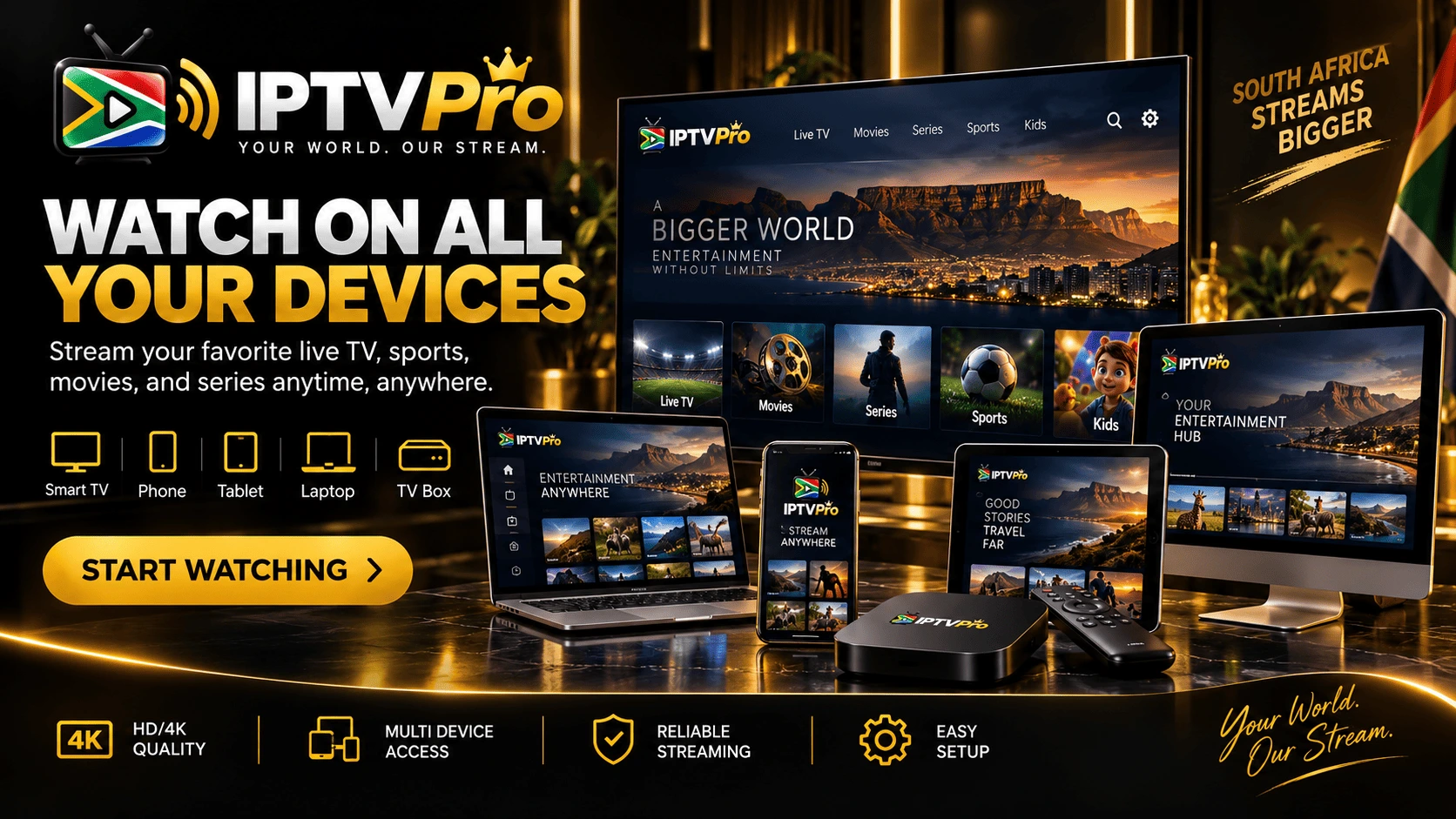 IPTV Pro set up on a smart TV in a dark living room