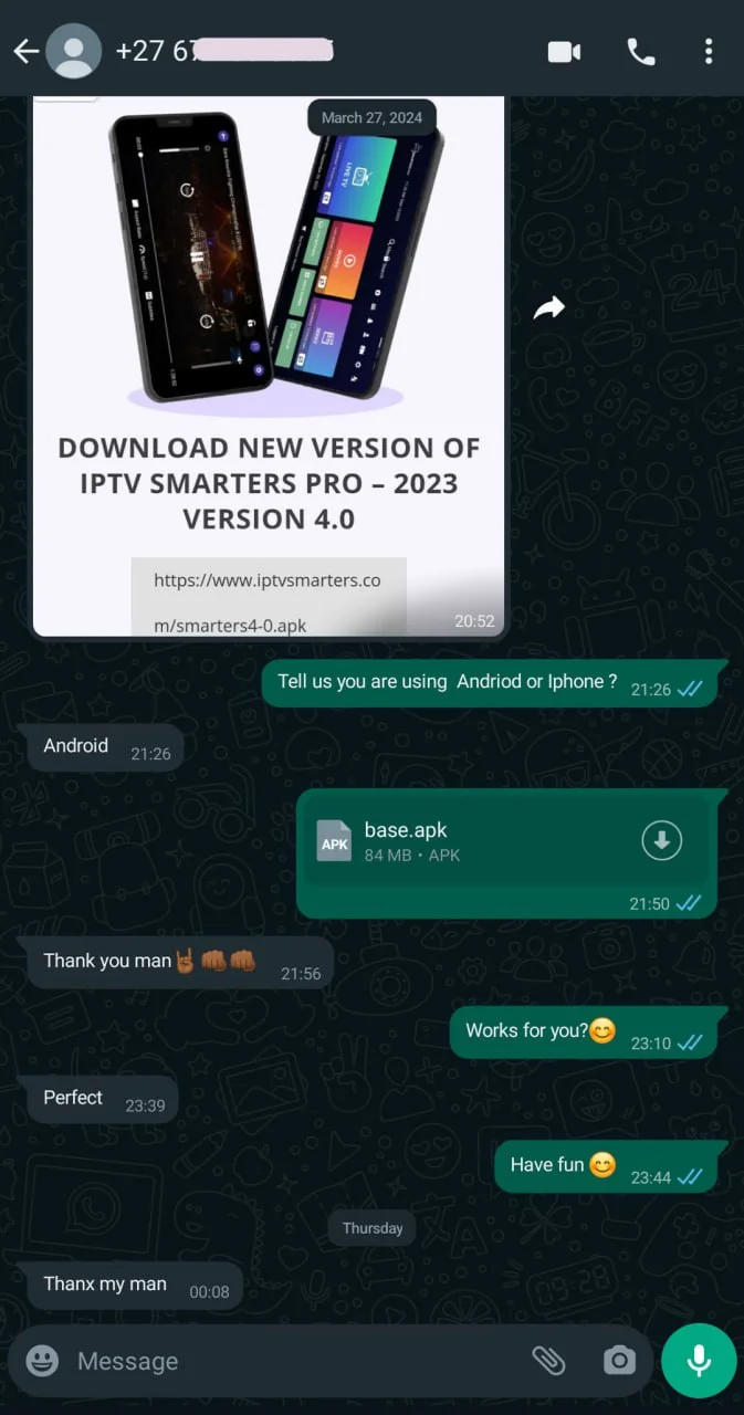 Message from an IPTV Pro customer